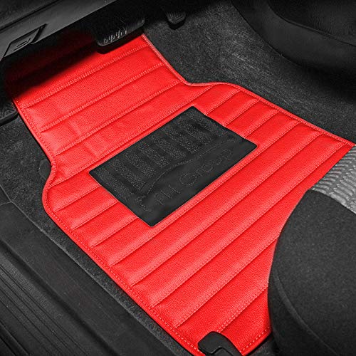 Fh Group Automotive Floor Mats - Full Set Red Pu Leather Floor Mats For Most Sedan, Suv, Truck Floor Mats, Universal Fit Floor Mats, Deep Dish Design, Heavy - Duty Non-Slip Floor Mats For Cars #TOP1