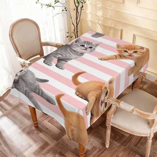 Nappe chat mignon à rayures roses 137x183 cm imperméable pour table - 2
