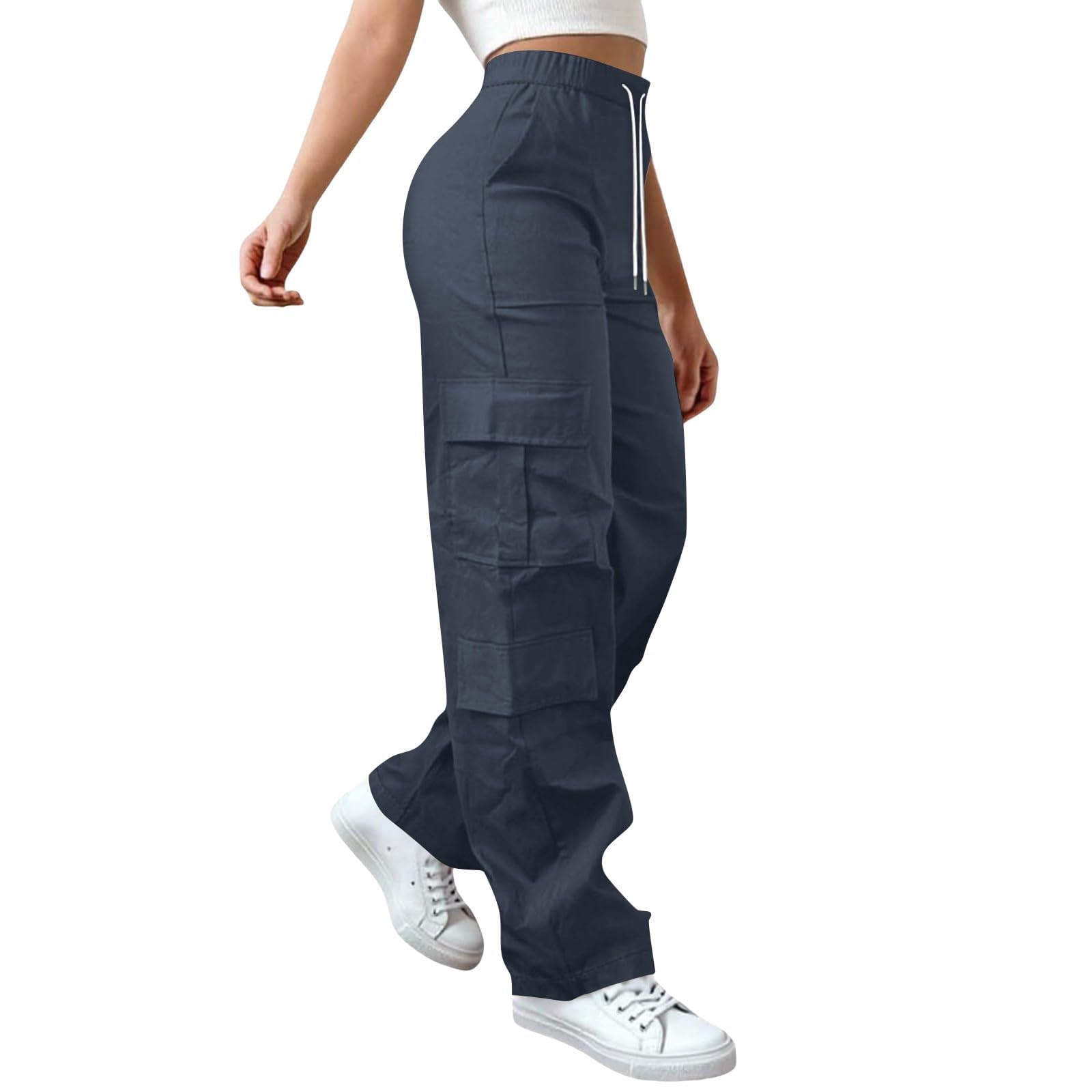 Baggy Cargo Pants Women High Waist Wide Leg Pants Casual Trousers Streetwear Pant Stretchy Outfits with Pockets