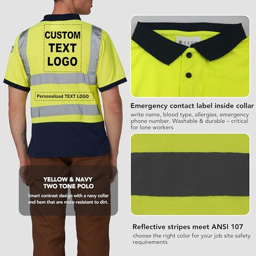 A-SAFETY Hi Vis Work Shirt, Reflective Safety Polo, Yellow/Navy, M by A-SAFETY - Used condition - Image 6