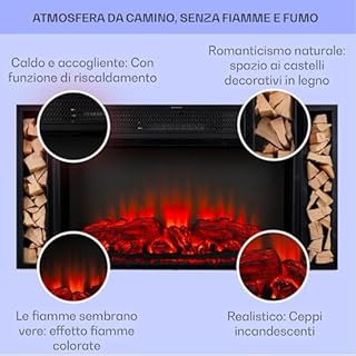 Klarstein Camino Elettrico Basso Consumo, Camino da Terra con Mensola, Camino da Parete, Caminetto Elettrico 1900W, Finto, Decorativo, con LED, Telecomando, Timer, Controllo Temperatura