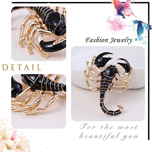 Image of Scorpion Enamel Pin Black Gold Scorpion Insect Brooch Personality Corsage Bouquet Lapel Pin Scarf Shawl Decoration Accessories for Women Men