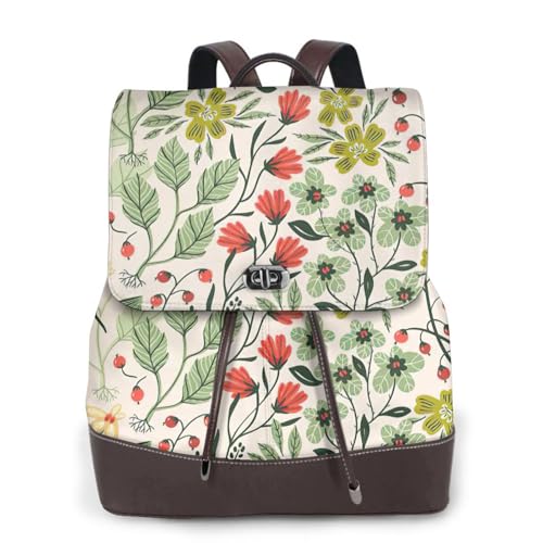 Sac à dos de voyage femme fleuri en cuir noir pour loisirs et travail