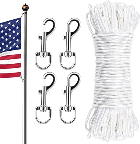 Hamho 120ft Flag Pole Rope Kit 5/16” Diameter with 4 Packs Swivel Snap Hooks for Flagpoles Up to 60 Feet Flag Pole Rope Kit