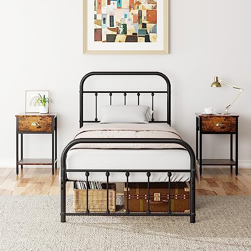 Walsunny Classic Metal Platform Bed Frame Mattress Foundation with Victorian Style Iron-Art Headboard/Footboard, Under Bed Storage, No Box Spring Needed, Twin Size - Thumbnail 3