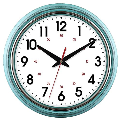 Lumuasky Retro Wall Clock, 12 Inch Silent Non-Ticking Battery Operated Classic Round Quartz Decorative Clock For Living Room Bedroom Kitchen Home Office (Teal) #TOP9
