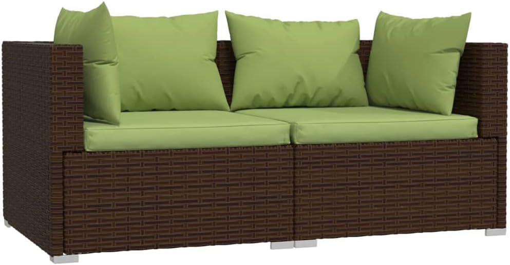 Outdoor Patio Loveseat with Cushions Brown Poly Rattan Furniture for Garden, Balcony, Porch - Waterproof All-Weather Wicker Sofa Set for Relaxing