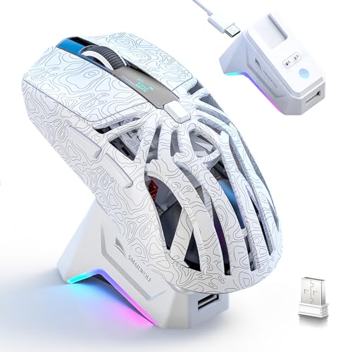 Image of RGB Magnetic Charging Dock Gaming Mouse, 12K DPI, PAW3311 Sensor, Tri-Mode Wireless, 6 Programmable Buttons, Ultra-Light 72g for PC /Mac (White)