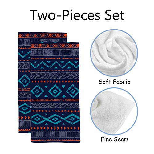 Vantaso Bath Hand Towels Set Of 2 Ethnic Boho Style, Soft Absorbent Tribal Washcloths Towel For Bathroom Kitchen Hotel Gym Spa (Blue Boho) #TOP1