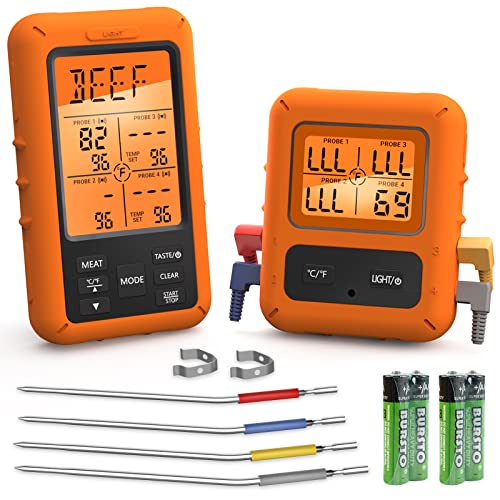 Consejos para Comprar Termómetros para carne los 10 mejores. 48 Termómetro para Carne Inalámbrico, Termómetro de Cocina Digital con 4 sondas, Alarma de Temperatura y Lectura Instantánea con Temporizador, Meater Thermometer para Cocina,...