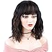 MORICA Wavy Bob Wigs with Bangs for Women Black Mixed Brown Color Short Wavy Bob Curly Wig Synthetic Natural Looking Heat Resistant Fiber Hair for Black Women