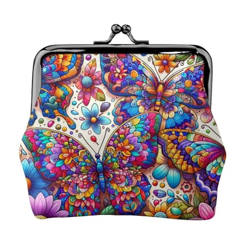 Pu Leather Buckle Coin Purse Shining-Butterflies-Flowers Girls Kiss-Lock Change Purse Wallets