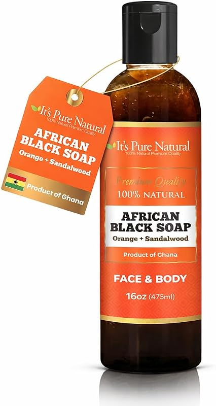 It's Pure Natural Sabonete Líquido Preto Africano com Manteiga de Karité e Óleo de Coco, Laranja e Sândalo, 473 mL