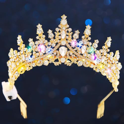 Brishow Light Up Bridal Wedding Rhinestone Tiaras, Crystal Prom Peagant Crowns, Sparkly Homecoming Headband for Women (Gold) by Brishow - Used condition - Image 6