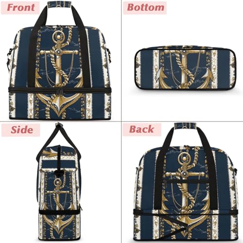 Large Weekender Overnight Bags Ocean Gold Anchor Travel Duffel Bag for Women Men Gym Bag With Shoe Compartment Foldie Travel Tote Bag Carry On Personal Item Bag for Travel Gym Sports3