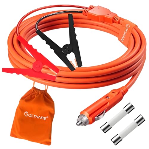 VOLTKARE 2,5 m 12 AWG+14 AWG Batterieladekabel, Autobatterieklemmen an Zigarettenanzünderstecker, kompatibel mit Jackery | Bluetti | EF ECOFLOW Solargeneratoren