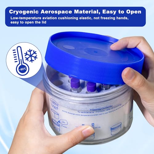 CryoKing 18-Well Cryoboxes, -1℃(-33.8℉) Freezing Container, Polycarbonate Freezer Boxes, Laboratory Procedure Cooling Box for 1.2ml or 2.0ml Vials, 1 Pcs Freezing Containers