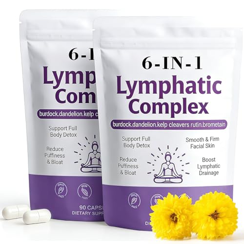 Parmint 6-in-1 Lymphatic Complex Capsules - Lymphatic Drainage for Reduce Bloat Balance Cortisol | Burdock | Dandelion | Kelp Cleavers - 2PCS90 Servings