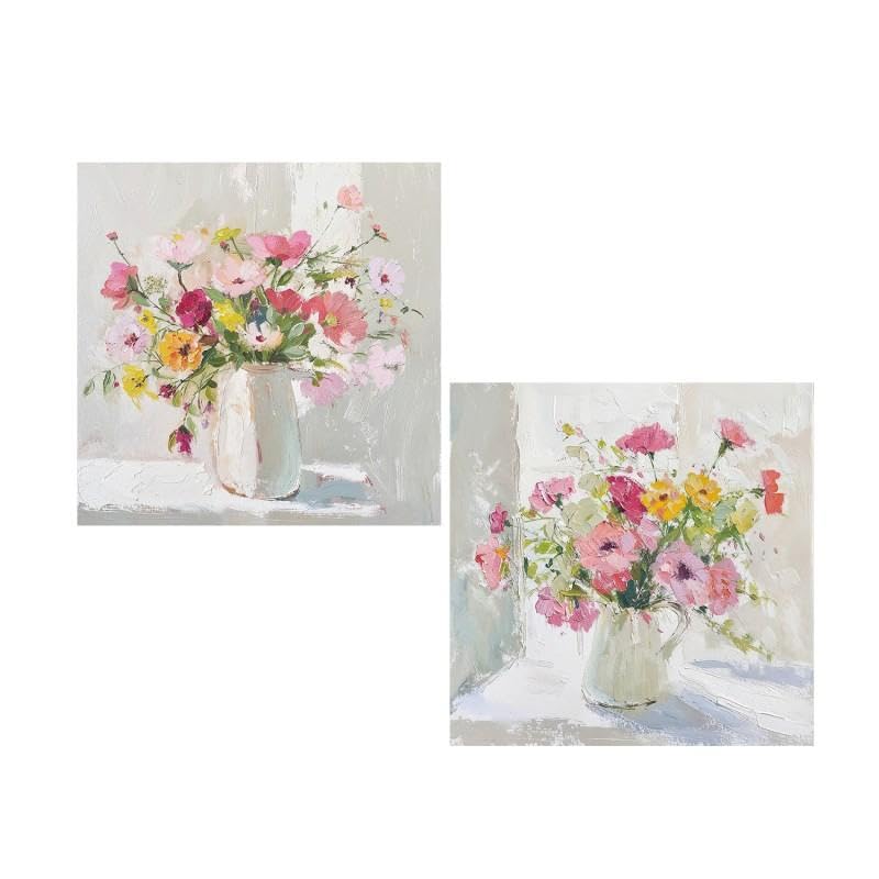 Tableaux sur toile naturelle de fleurs 40x40cm, décoration murale raffinée