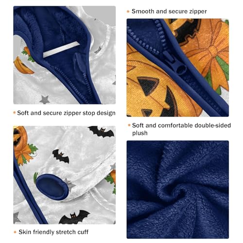 Halloween Pumpkins Bats Stars Background Toddler Fleece Jacket Girl Boys Hooded Fleece Jacket3