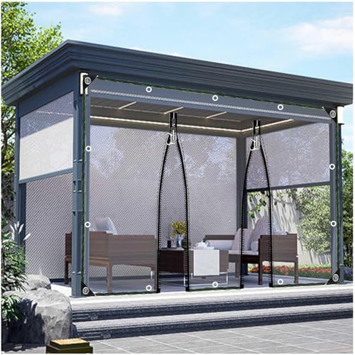 Xrdbfd Outdoor Tarp Curtains, Heavy Duty Transparent Tarpaulin with Zipper Door, Clear PVC Tarpaulin Side Panels for Pergola Gazebo Garden, Waterproof Tarpaulin with Eyelets,WxH-5x3.3m/16.4 * 10.8ft