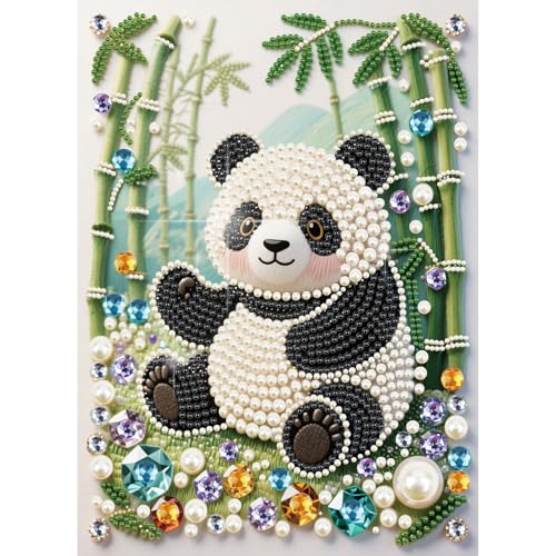 Lebartm Kit de pintura de perlas sin marco, 30 x 40 cm, lienzo colorido con piedras preciosas y puntos de diamante, hecho a mano, para adultos, principiantes, para decoración de pared del hogar, panda