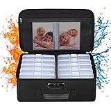 ENGPOW Fireproof Photo Storage Box with 12 Inner 4" x 6" Photo Case(Clear), Photo Box Organizer with