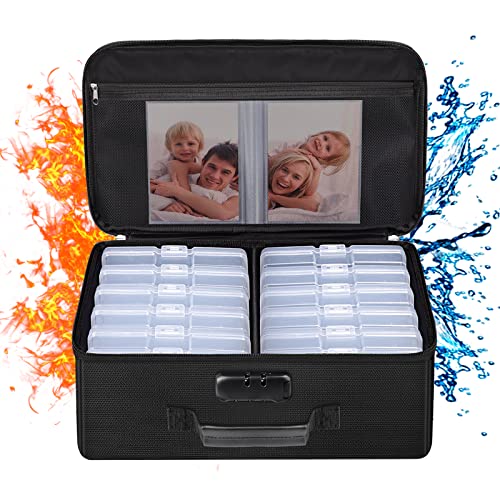 Engpow Fireproof Photo Storage Box With 12 Inner 4" X 6" Photo Case(Clear), Photo Box Organizer With Lock,Collapsible Portable Photo Storage Containers With Handle For Photos,Picture,Valuables #TOP2