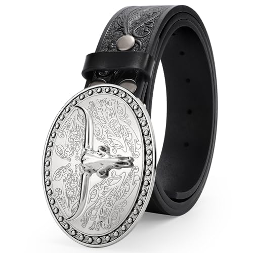 JASGOOD Western Belt Cowboy Belts for Men Women, Cowgirl Western Country Leather Belts Leather Belt for Jeans Pants