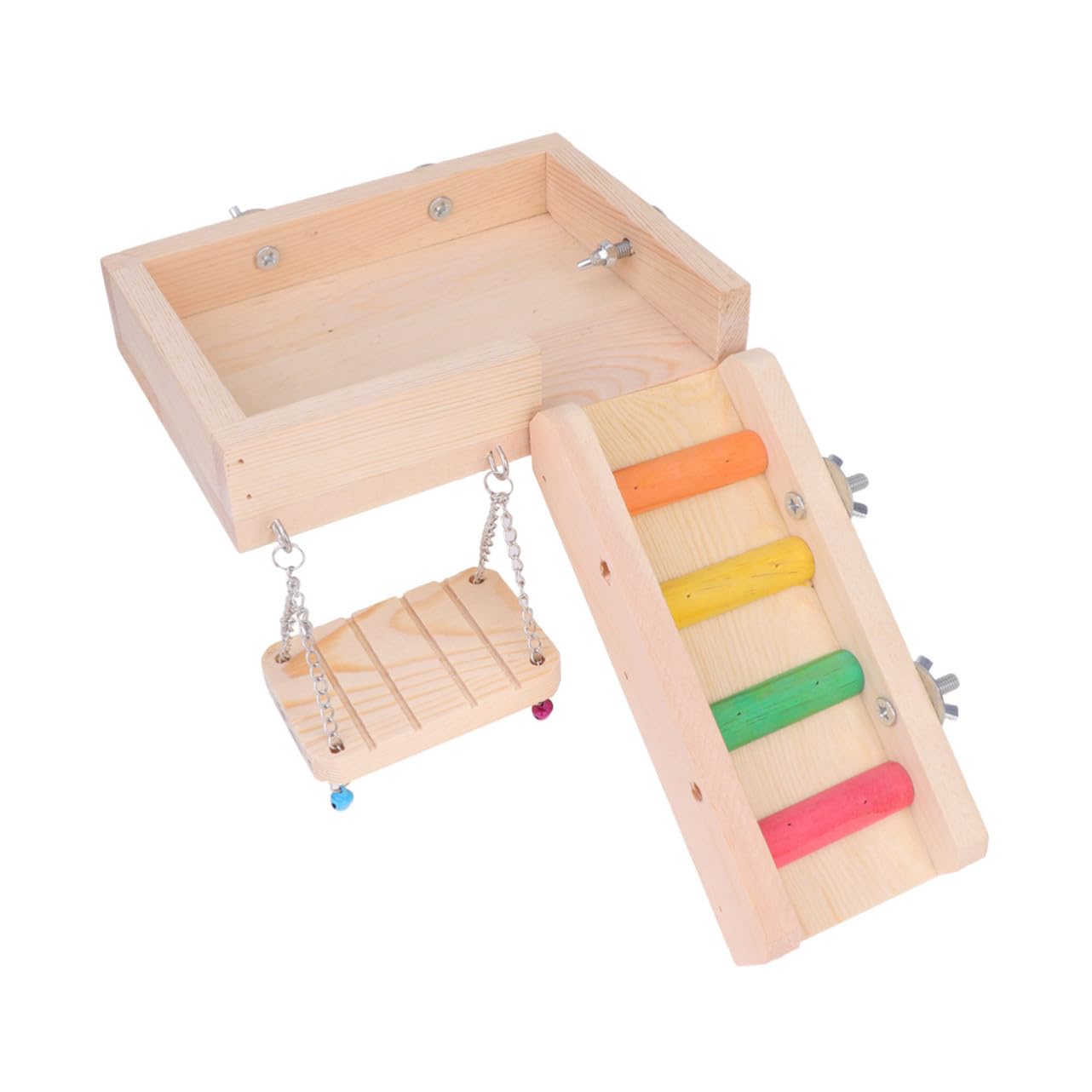 Jouet Échelle en Bois pour Hamster et Oiseau Balançoire, Ensemble 3 Pièces pour Exercice et Équilibre la Cage