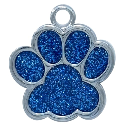 Pet ID Tag, Glitter Paw Bling, Cat ID Tag, Dog ID Tag, Custom Engraved, Dog Name Tag, Cat Name Tag, Dog Tags Personalized, Cat Tags Personalized, Pet Tag Personalized (Blue)