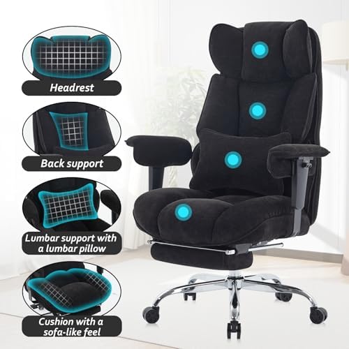 Efomao Executive Office Chair, Soft-Cushioned Computer Chair with Foot Rest, Fabric Home Office Desk Chairs, Big and Tall Office Chairs, Black - Thumbnail 5