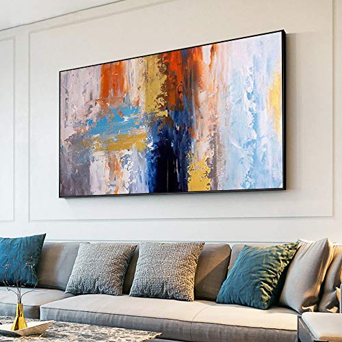 Peinture abstraite colorée épaisse sur toile rouge : décoration murale géante 90x180