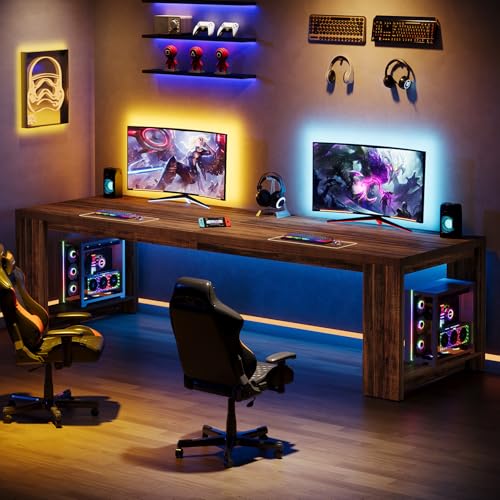 Image of Tribesigns Two Person Desk, 86.6-Inch Extra Long Computer Desk, Two Person Double Desk Workstation for Home Office, Rustic Brown