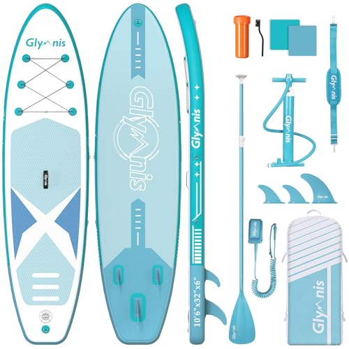 Glymnis Tavola Da SUP 320×81×15cm SUP Gonfiabile Capacità Di Carico Di 140 Kg Tavola Da Surf Stand Up Paddle Tavola SUP Con Pompa Ad Aria Pagaia Regolabile Borsa Da Trasporto (Bianco+verde)