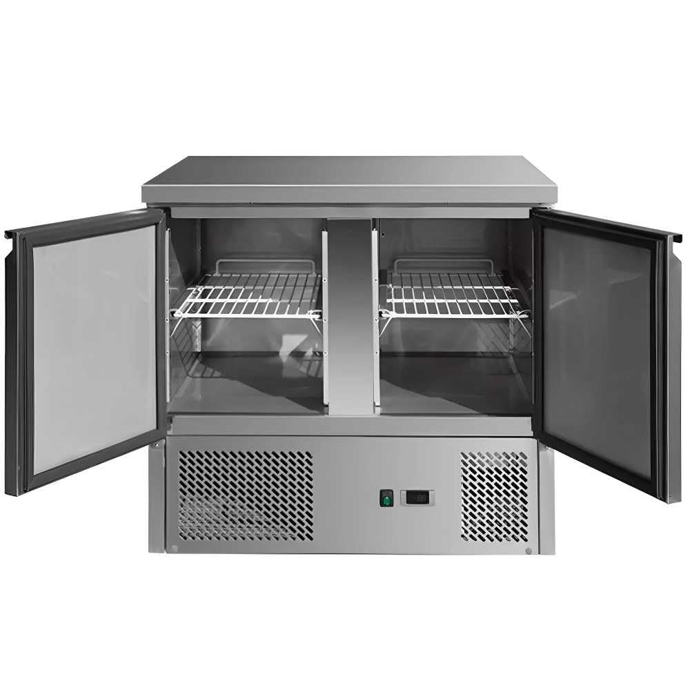 MBH - Mesa refrigerada de acero inoxidable 2 puertas 176 litros fondo 700mm. Mesa fría bajo mostrador para bar, restaurante y hostelería.