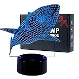 Erhard 3D Shark Night Light Table Desk LED Lamps 7 Colors Change Decor Atmosphere Illusion Lamp with USB Cable Smart Touch Button Control