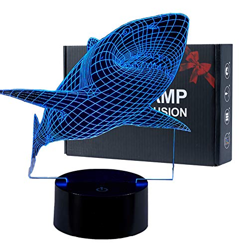 3D Led Night Light Lamps - Optical Illusion 7 Colors Touch Table Desk Visual Lamp Gifts Toys for Children Kids (Shark)