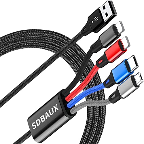 SDBAUX 3A Multi Cable de Carga 4 en 1 Múltiple USB Cable de Cargador Nylon Con 2 IP Tipo C Micro USB Conectores Adaptador de Cable Para Tablet Samsung Galaxy S20 S10 Huawei Google Pixel LG-1,2M