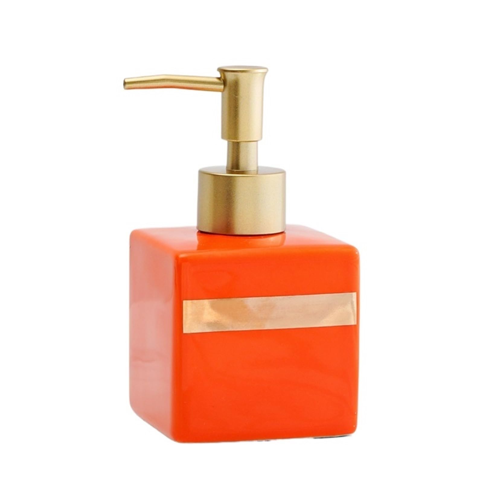 Soap Dispenser Square Ceramic Soap Dispenser With Pump Bathroom Shampoo Lotion Dispensing Bottle(Orange)