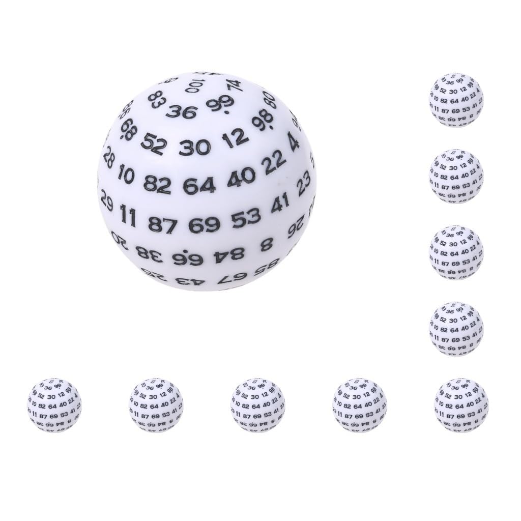 Set di 10 dadi poliedrici in acrilico, per giochi e intrattenimento, colore bianco, 48 mm