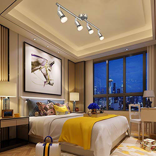 Defurhome LED Deckenleuchte Drehbar, 4 Flammig Strahler Deckenlampe Spot,Modern Deckenstrahler (Mattes Nickel) für Küche, Wohnzimmer, Schlafzimmer, inkl. 4 x 4W GU10 Lampen (400LM, warmweiß)