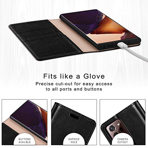 Belemay Wallet Case For Samsung Galaxy Note 20 Ultra 5G, [Cowhide Leather] Flip Folio Cover [Rfid Blocking] Card Holder Book Folding Case With Kickstand Slim Fit For Galaxy Note 20 Ultra 5G 6.9" Black #TOP4