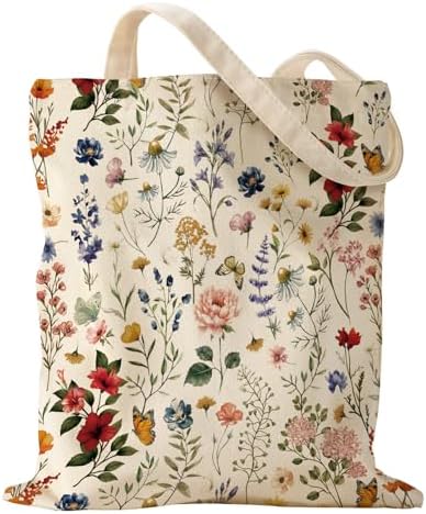 Miss Adola Aesthetic Canvas Tote Bag with Pattern for Women, Sturdy Cloth Cotton Totes Bag for Shopping, Grocery, School, Gym