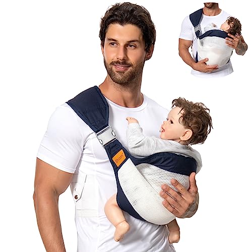 Image of Shiaon Baby Sling Carrier, Baby Carrier Newborn to Toddler(7-45lbs), Toddler Carrier with Safety Buckle, One Shoulder Adjustable Shoulder Strap, One Size Fits All, Mesh Blue