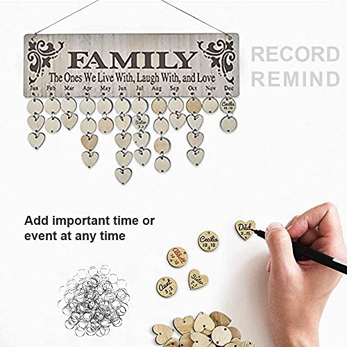 Oyefly Gifts For Moms Dads,Wooden Family Birthday Reminder Calendar Board Decorative Birthday Tracker Plaque Wall Hanging 100 Wood Tags With Holes/Family Sayings Pattern (Family) #TOP7