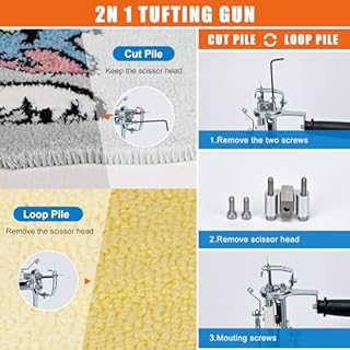 zowwfast Rug Tufting Gun Starter Kit with Carpet Trimmer, 2 in 1 Cut Pile Loop Pile Rug Tufting Kit, Non-Slip Grip Carpet Tufting Gun Kit with Digital Screen Controls Speed, Rug Maker Machine& Cloth