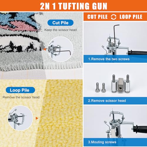 Image of Tufting Gun Kit 2 in 1 Non-Slip Grip Carpet Trimmer kit Digital Screen Controls Speed Rug Gun Kit Cut Pile /Loop Pile Rug Tufting Kit