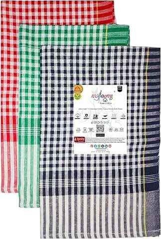Image of Thorthu Multi Colour Cotton Kerala Bath Towel Uvc Sterlised & Double Threaded (Multicoloured XL- Pack of 3)