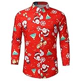 WSAD Freizeithemd Herren Regular fit,Männer Atmungsaktiv Stretch Bequem Weihnachtshemd Freizeithemd Langarm Funky Christmas Shirt (14#, XL)